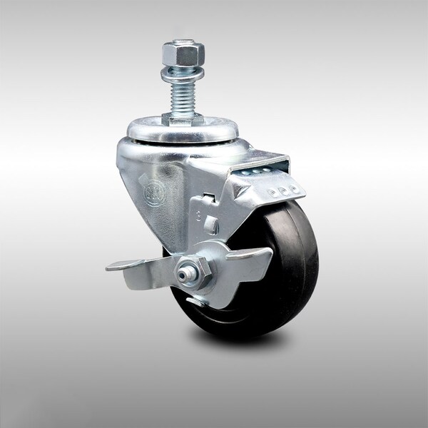 3 Inch SS Hard Rubber Wheel Swivel 1/2 Inch Threaded Stem Caster with Brake SCC